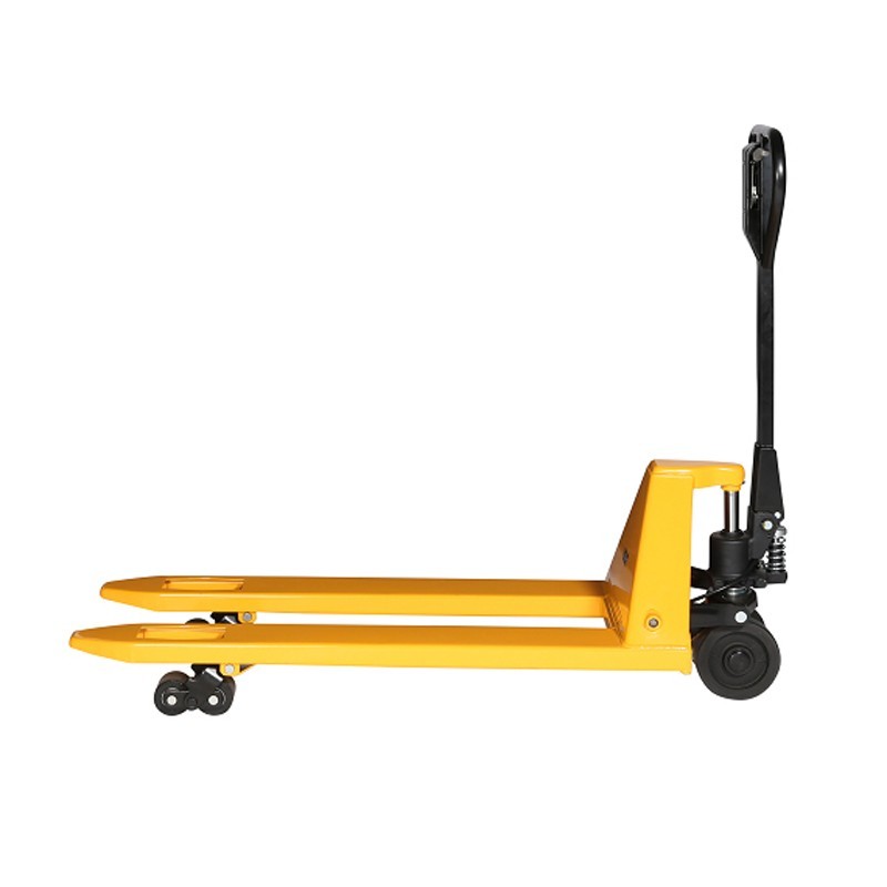 Transpaleta con freno 2500kg con rodillos en posición de elevación