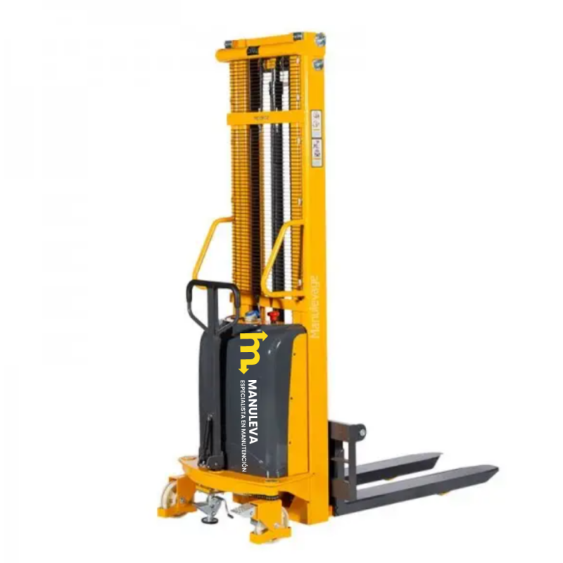 Vista delantera desde 3/4 del apilador semi-eléctrico 1500 Kg 3000mm