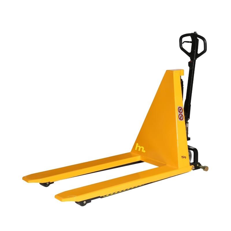 Vista trasera del transpaleta eléctrica 1000 kg horquilla baja