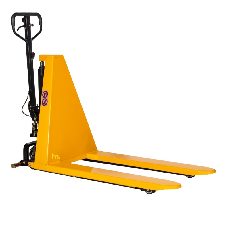 Vista trasera desde 3/4 de la Transpaleta Eléctrica Elevadora Capacidad 1500 Kg - 680 Mm De Ancho horquillas bajadas