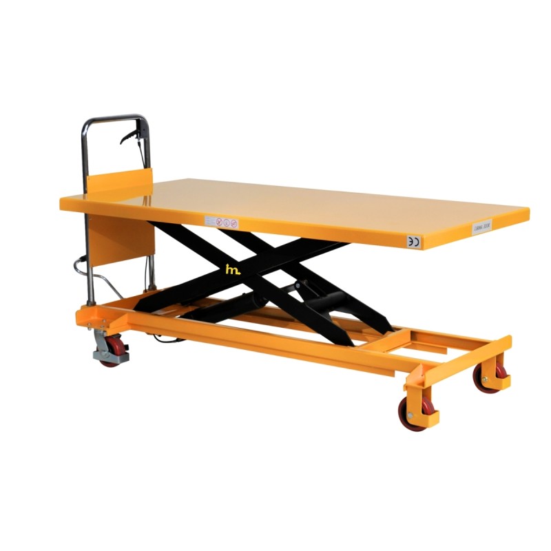 Vista 3/4 de la Plataforma elevadora hidráulica 500 kg - 1600 X 810 MM elevada