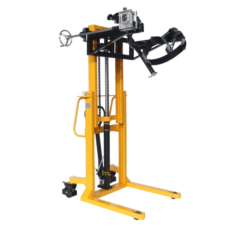Vista en 3/4 del apilador volteador de barriles perfil bajo 350 kg - Elevación 1500 mm