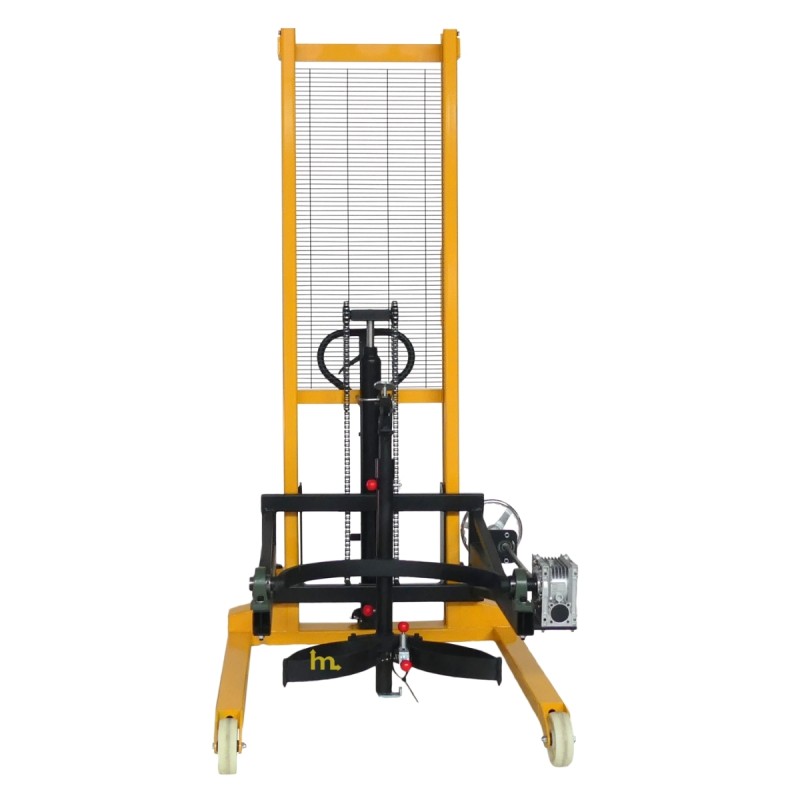 Vista trasera del apilador Volteador De Bidones 450 Kg -  Uñas separación 850 mm para palets - Elevación 1600 Mm
