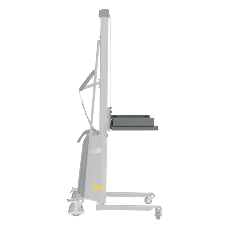 Vista de perfil del soporte en V para bobinas en apilador puesto de trabajo