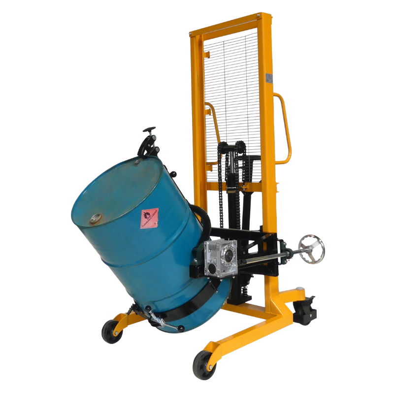 Apilador volteador de barriles 450 kg - Elevación 1500 mm con barril a bajo vista general