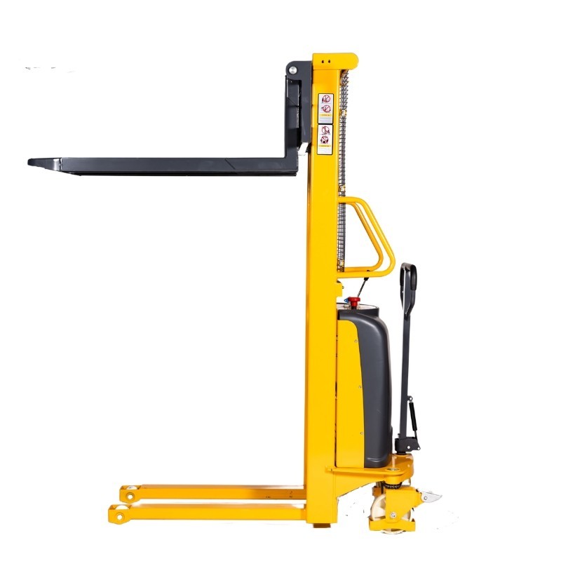Vista lateral del Apilador Semi Eléctrico 1000Kg - Elevación 1600mm horquillas elevación máxima