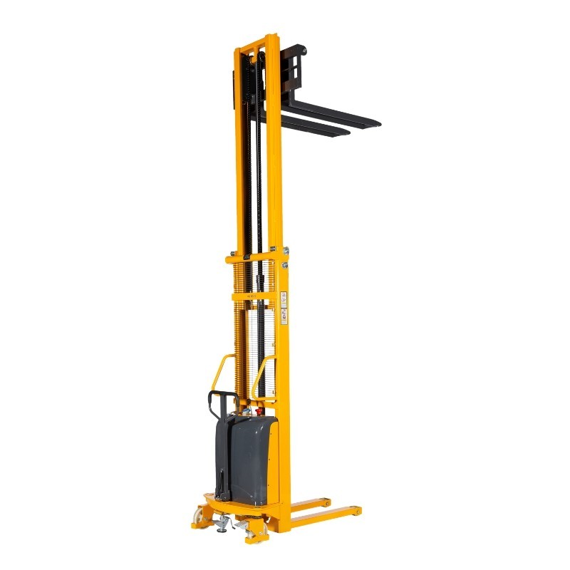 Vista 3/4 Apilador Semi Eléctrico 1500Kg - Elevación 3500 mm horquilla elevación máxima
